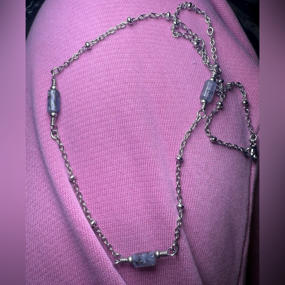 Veil Jewelry - Calm #2 - Kyanite Dainty Satellite Chain 18 inch Necklace Stainless Steel